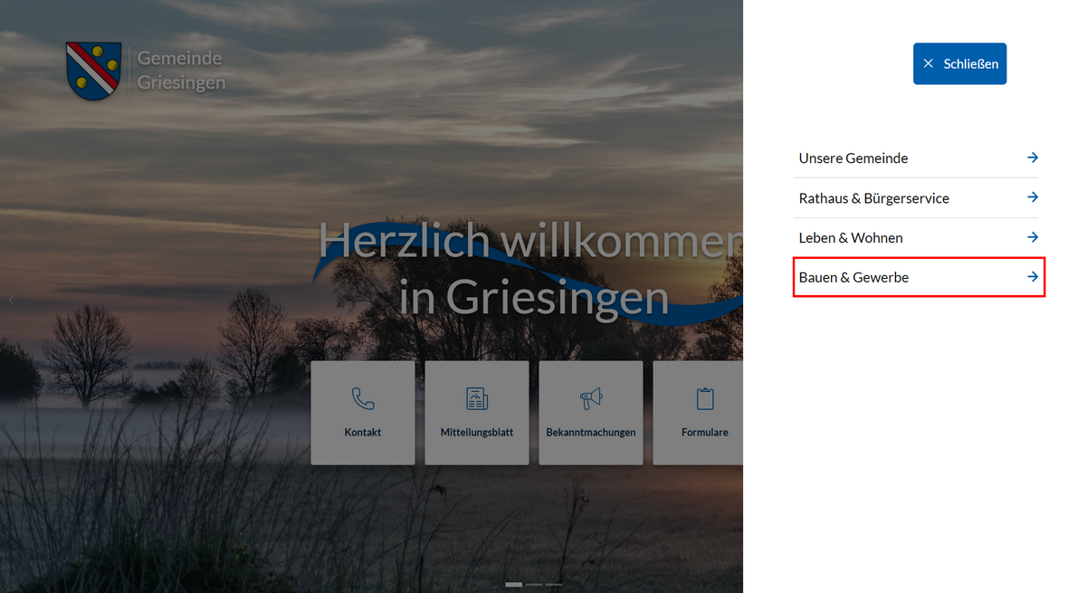 Menüpunkt Bauen und Gewerbe