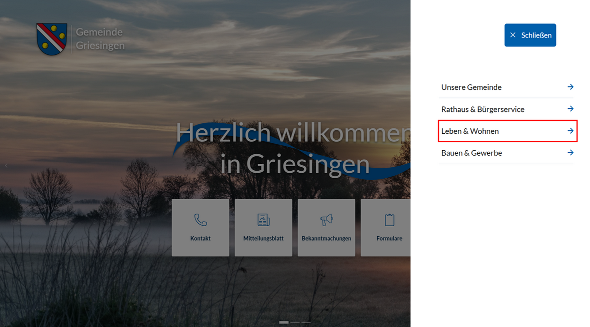 Menüpunkt Leben und Wohnen